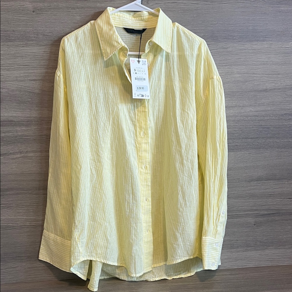 Zara Light Yellow Striped Casual Shirt